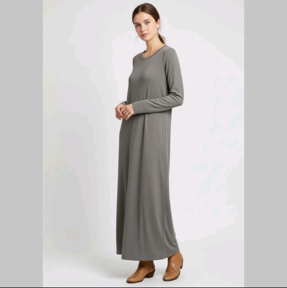 Baluoke Simple Casual Cotton Blend Long Sleeve Maxi Dress Size S/M